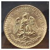 1945 Mexican Dos Pesos (BU) :: 90% fine gold :: 0.0482 troy oz of pure gold (1.666 grams)