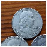 Lot of 3: 1962 Franklin Half Dollars :: 90% silver, 10% copper coin :: .36 oz silver each :: Circulated
