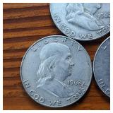 Lot of 3: 1962 Franklin Half Dollars :: 90% silver, 10% copper coin :: .36 oz silver each :: Circulated