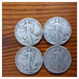 Various Years Walking Liberty Half Dollars :: Circulated 90% Silver (4 coins  2 dollar face value)
