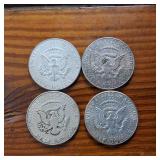 Lot of 4: 1964 Kennedy Half Dollars :: 90% silver ::  .3617 troy ounces silver in each coin :: $2 Face Value