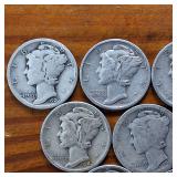Lot of 10: Various Years Mercury Dimes :: 90% silver in circulated condition : One Dollar Face Value