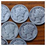 Lot of 10: Various Years Mercury Dimes :: 90% silver in circulated condition : One Dollar Face Value