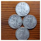 Lot of 4: 1944 Walking Liberty Half Dollars :: Circulated 90% Silver (4 coins  2 dollar face value)