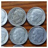 Lot of 10: Various Years Roosevelt Dimes : 90% silver in circulated condition, One Dollar Face Value