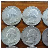 Lot of 12: Various Years Washington Quarters :: 90% silver Constitutional Currency :: $3 Dollar FV