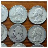 Lot of 12: Various Years Washington Quarters :: 90% silver Constitutional Currency :: $3 Dollar FV