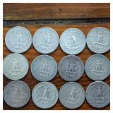 Lot of 12: Various Years Washington Quarters :: 90% silver Constitutional Currency :: $3 Dollar FV