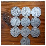 Lot of 10: 1944 Walking Liberty Half Dollars :: Circulated 90% Silver (10 coins  5 dollar face value)