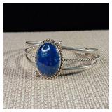 Cuff bracelet - Large blue Focal Lapis Lazuli stone - 18.6g 925 - Sterling Silver  Nice!