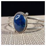 Cuff bracelet - Large blue Focal Lapis Lazuli stone - 18.6g 925 - Sterling Silver  Nice!