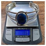 Cuff bracelet - Large blue Focal Lapis Lazuli stone - 18.6g 925 - Sterling Silver  Nice!