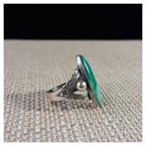 Natural stone - Sterling Ring -  Possibly Vintage Navajo style with Green Turqouise - Sz 5.75