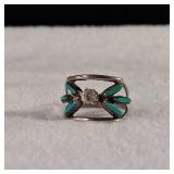 Sterling & Turquoise Ring with Center stone - Size 6  2.6g