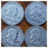 Lot of 4: Good Condition Franklin Half Dollars Sequential 1951 