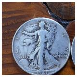 Lot of 6: 1941 (3 coins)  1942 (2 coins)  1944(1 coin) Walking Liberty Half Dollars Circulated 90% Silver : $3 FV