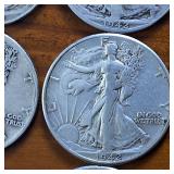 Lot of 6: 1941 (3 coins)  1942 (2 coins)  1944(1 coin) Walking Liberty Half Dollars Circulated 90% Silver : $3 FV