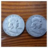 Lot of 2: 1952-D Franklin Half Dollars :: 90% silver, 10% copper coin :: .36 oz silver each :: $1 Face