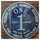 Honest Purity 1 Oz Silver Bullion .999 Fine Silver :: Tri-State-Refining :: 1776-1976 :: God Bless USA