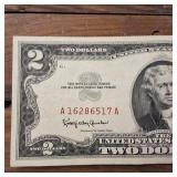 1963A $2 Red Seal United States Note  Fine but circulated - Jefferson :: note, pencil make on reverse