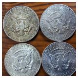 Lot of 4: 1964 Kennedy Half Dollars :: Circulated 90% Silver (4 coins  2 dollar face value)