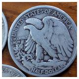 Lot of 3: 1934-35-36 Walking Liberty Half Dollars :: Circulated 90% Silver, 3 coins  1.5 dollars FV
