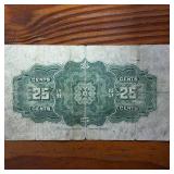 1923 Dominion of Canada 25 Cents Shinplaster Note Campbell/Clark Banknote  circulated Red Serial #