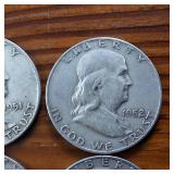 Lot Series of 4: 1951-D to 1954-D :: Franklin Half Dollars :: 90% silver :: .36 oz silver each :: $2 Face