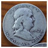 Lot Series of 3: 1952-D 1953-D 1954-D :: Franklin Half Dollars :: 90% silver :: .36 oz silver ea.  $1.5 Face