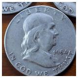 Lot Series of 3: 1952-D 1953-D 1954-D :: Franklin Half Dollars :: 90% silver :: .36 oz silver ea.  $1.5 Face