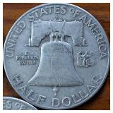 Lot Series of 3: 1952-D 1953-D 1954-D :: Franklin Half Dollars :: 90% silver :: .36 oz silver ea.  $1.5 Face