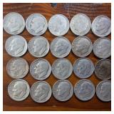 Large Lot of 20: Various Years Roosevelt Dimes :: 90% silver in circulated condition, 2 Dollar FV