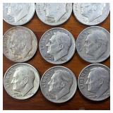 Large Lot of 20: Various Years Roosevelt Dimes :: 90% silver in circulated condition, 2 Dollar FV