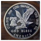 Tri-State-Refining :: Finest Purity Honest 1 Oz Silver Bullion .999 Fine Silver :: 1 God Bless :: Bell