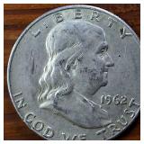 Lot of 4 series: 1960-1963 Franklin Half Dollars :: 90% silver, (Circulated 3 are Denver Mint) :: $2 Face