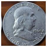 Lot of 4 series: 1960-1963 Franklin Half Dollars :: 90% silver, (Circulated 3 are Denver Mint) :: $2 Face