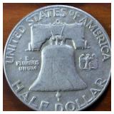 Lot of 4 series: 1960-1963 Franklin Half Dollars :: 90% silver, (Circulated 3 are Denver Mint) :: $2 Face