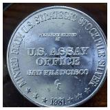 1981 Vintage 1 Troy oz: 99.9% Fine Silver :: US Assay Office :: USA Strategic Stockpile : 31.1 gr.