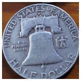 Lot of 4: 1957-D Franklin Half Dollars :: 90% silver, (Circulated  One is Very Fine)  :: $2 Face Value