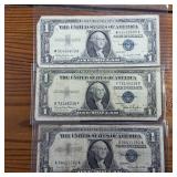 Lot of 3 Notes:  Series 1957A 1957D 1957D :: $1 Silver Certificates in circulated condition, Blue Seal