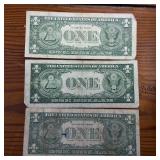 Lot of 3 Notes:  Series 1957A 1957D 1957D :: $1 Silver Certificates in circulated condition, Blue Seal