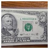 Crisp, uncreased:  Series 1990 High Number $50 FRN :: Bleed Through Error :: Rare!