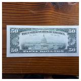 Crisp, uncreased:  Series 1990 High Number $50 FRN :: Bleed Through Error :: Rare!