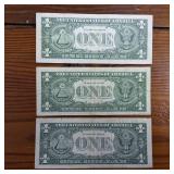 Lot of 3 Silver Certificates:  Series 1957 1957A 1957B :: Blue Seals : One Crisp, one high #