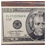Rare 2001 $20 Federal Reserve Note - Significant Miscut/Offset Error : VF circulated condition