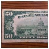 1929 National Currency :: Miscut $50 Note : Fed Reserve of Kansas City MO : Brown Seal!