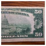 1929 National Currency :: Miscut $50 Note : Fed Reserve of Kansas City MO : Brown Seal!