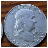 Lot of 4: Really Nice Franklin Half Dollars from 1963 :: Shiny, nice lines: .36 oz silver each, Circulated