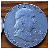 Lot of 2 1963-D Franklin Half Dollars :: 90% silver, 10% copper coin :: .36 oz silver each ::One  Dollar Face