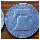 Lot of 2 1963-D Franklin Half Dollars :: 90% silver, 10% copper coin :: .36 oz silver each ::One  Dollar Face